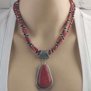 Red Turquoise & Glass Necklace Earring Set
